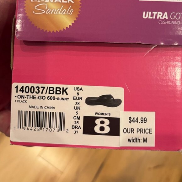 SKECHERS GO WALK SANDALS FLIP FLOPS BLACK WOMEN'S SIZE 8 NWT VACATION LOUNGE - Picture 6 of 7